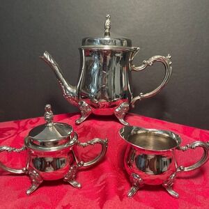 Vintage International Silver Tea Set Silver Plated Teapot Creamer Sugar Bowl